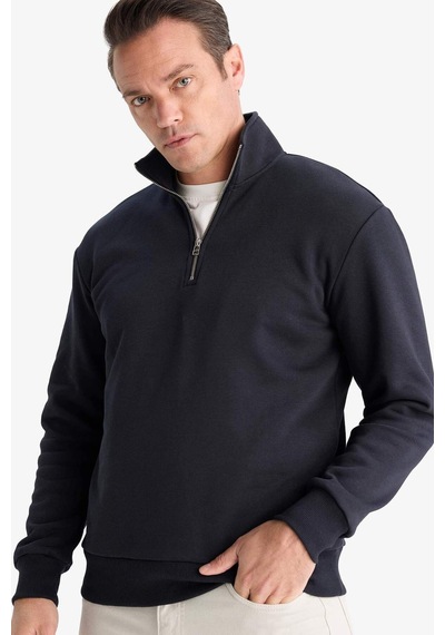 Defacto Regular Fit Dik Yaka Yarım Fermuarlı İçi Yumuşak Tüylü Basic Düz Sweatshirt X7405az25aunv91 Lacivert
