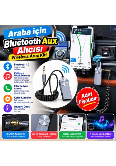 Araba İçin Bluetooth Aux Alıcısı Wireless Araç Kiti Adet Fiyatıdır