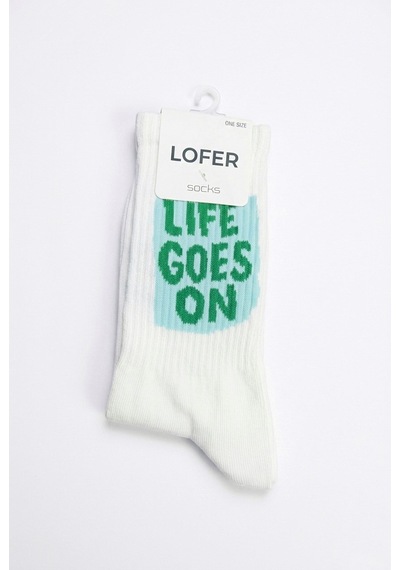 Lofer Erkek Yazılı Uzun Çorap Life Goes On Lfr-kc3 Corap Beyaz