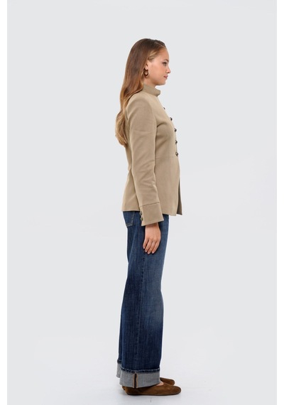 Thalure Kadın Haki Hakim Yaka Düğmeli Kruvaze Blazer