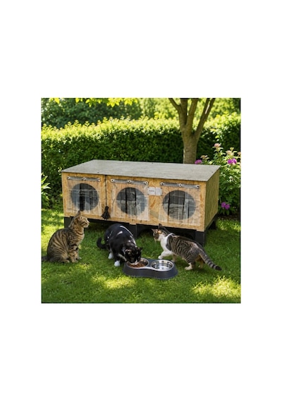 Kedi Evi Kedi Yuvası Kedi Barınağı Isı Ve Su Yalıtımlı 3 Kedilik