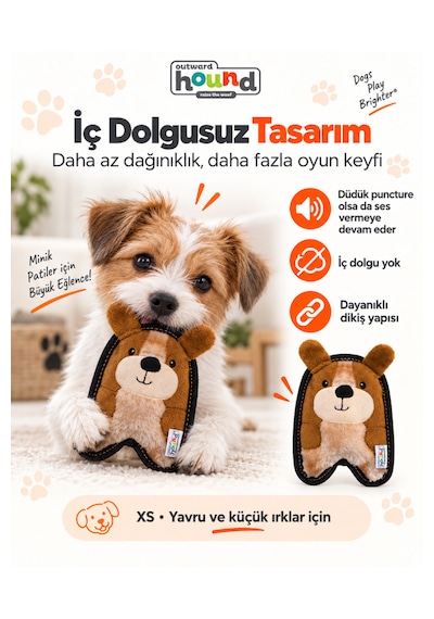 Outward Hound İnvincibles Puppy Brown Köpek Oyuncağı Xs - Yüksek Dayanımlı Ve Düdüklü