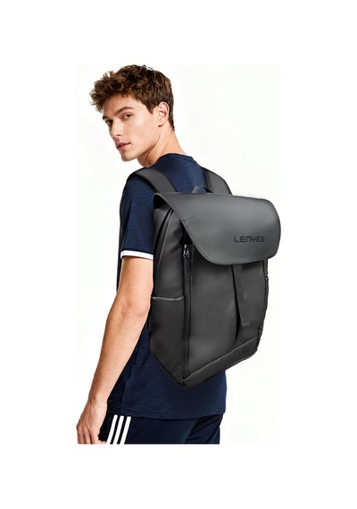 Lenyes Lb565 Dreamer Backpack Serisi Su Geçirmez Deri Tasarımlı Omuz Askılı Sırt Çantası Siyah Siyah