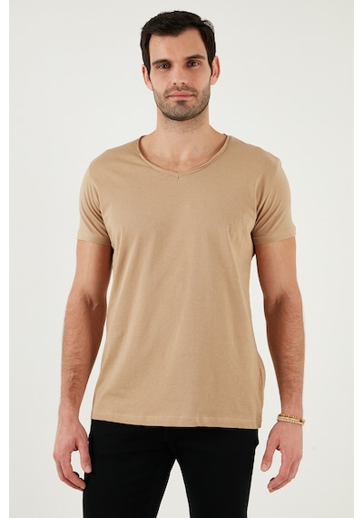 Buratti Pamuklu Slim Fit V Yaka Basic Erkek T Shirt 5412001 Vizon