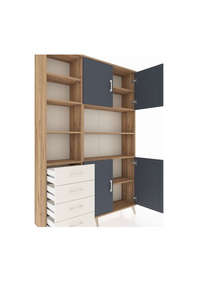 Arges Dolap 9 Raflı 4 Çekmeceli 4 Kapaklı 132x30x195 Çam-antr... Çam