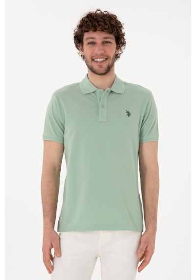 U.S. Polo Assn. Erkek Slim Fit Polo Yaka Su Yeşili Basic Tişört 50297984-VR048