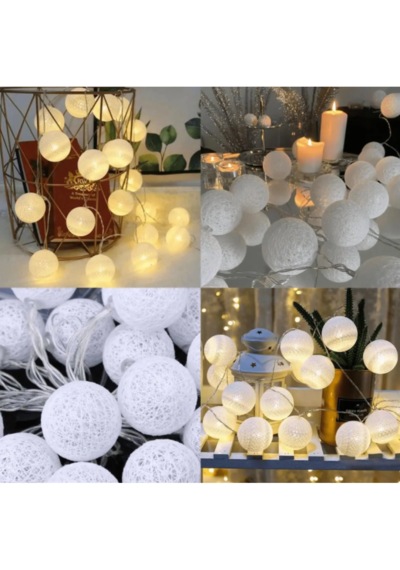2 Metre 10 Led Büyük Kristal Top Işık Pilli 2 Kademeli 6 Cm Top Boyu Açık Beyaz