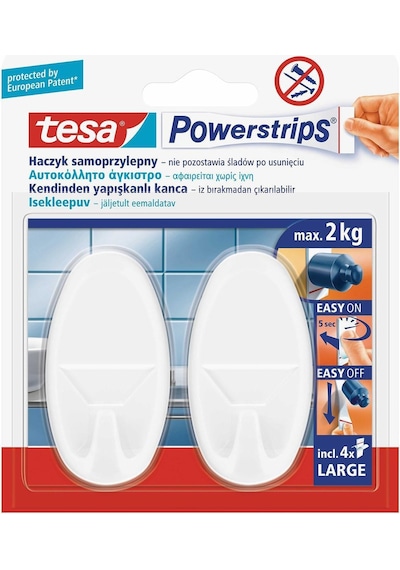 Yapışkanlı Askı - Çivi, İz Bırakmadan Sökülebilir, Beyaz, Oval Beyaz