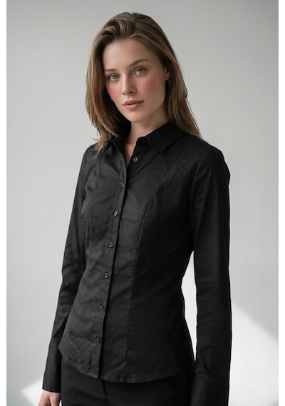 Madmext Siyah Vücuda Oturan Slim Fit Kadın Gömlek Mg2659 Siyah