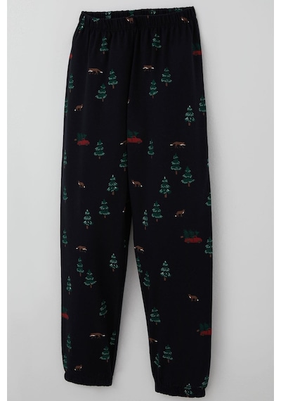 Breeze Erkek Çocuk Pijama Takımı Yılbaşı Temalı Çam Ağacı Desenli 4-8 Yaş, Lacivert Lacivert