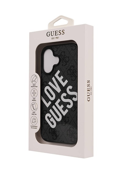 Apple iPhone 16 Uyumlu Kılıf Guess Lisanslı 4g Desenli Big Love Kapak Siyah