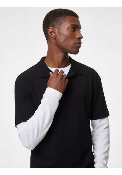Koton Kısa Kollu Pamuklu Slim Fit Polo Yaka Tişört Siyah 6sam10291mk
