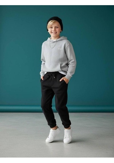 Zekids Erkek Çocuk Pamuklu Beli Paçası Lastikli Eşofman Alt-16637 Siyah