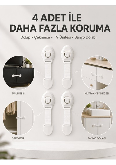 4'lü Çocuk  Güvenlik Dolap Ve Çekmece Kilidi