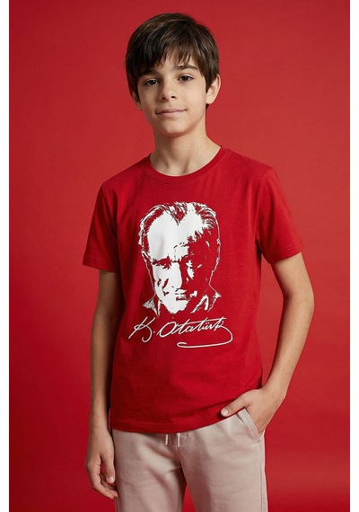 Tommy Life Kırmızı Atatürk Baskılı Unisex T-shirt - 11332 KIrmızı