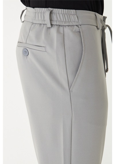Gri Modern Kesim Bağcıklı Smart Casual Jogger Pantolon Gri