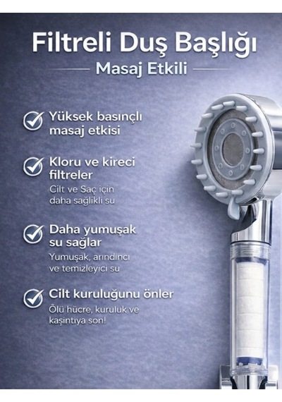 Spa Masaj Özellikli Duş Başlığı Banyo Duş Başlığı 5 Fonksiyonlu Gri Krom Diğer