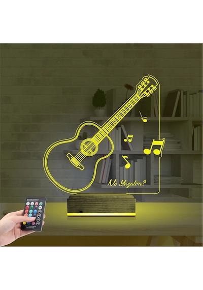 Luvivia Klasik Gitar Müzik Nota Kişiye Özel 3d Lamba - Masa Gece Lambası V1 Şeffaf