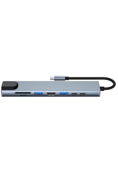 Nbtech Nb-u520 4k 30hz Gri Metal Type-c To Hdmı Usb 3.0 Rj45 Sd Kart Şarj Çevirici Adaptör