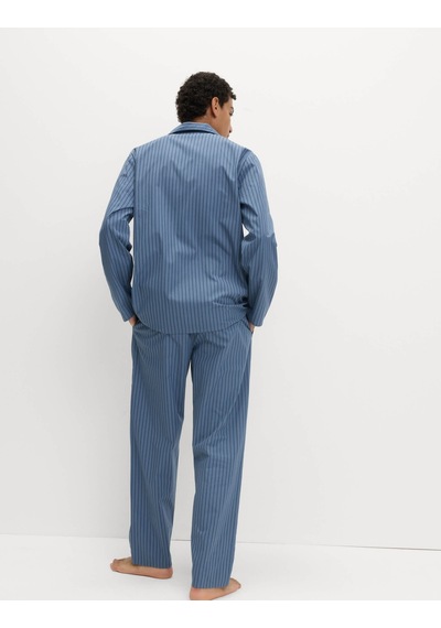 Marks & Spencer Saf Pamuklu Çizgili Pijama Takımı T07004778 Mavi