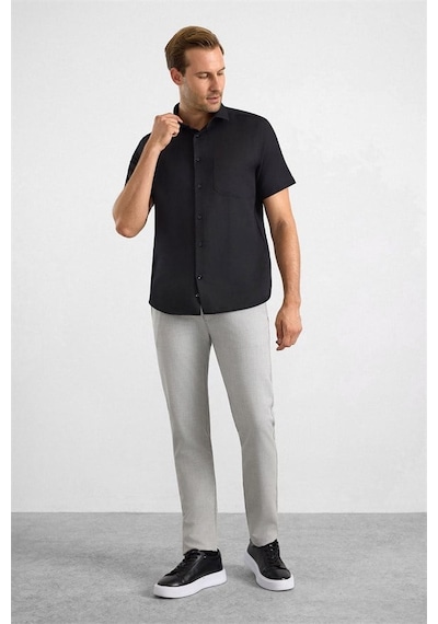 Süvari Siyah Regular Klasik Yaka Düz Twill Torba Cep Düz Kısa Kollu Klasik Gömlek Sgm1007500001-s09