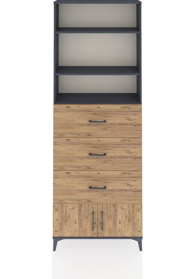 Arges Dolap 3 Raflı 3 Çekmeceli 2 Kapaklı 88x30x243 Antrasit-çam Antrasit