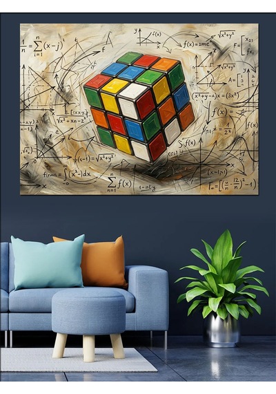 Sanatsal Arka Planda Rubik Küpü Dekoratif Kanvas - Mdf Ahşap Tablo