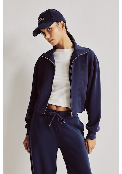 Defacto Standart Fit Dik Yaka Fermuarlı Crop Modal Basic Hırka H4538ax26auın187 İndigo-ın187