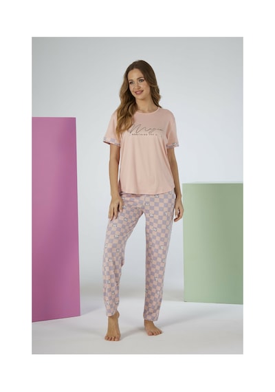Estiva Kadın Kareli Alt Desenli Kısa Kollu Soft Pijama Takımı SOMON