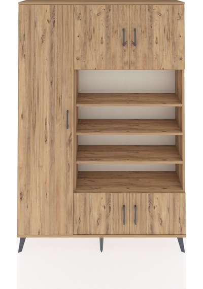 Arges Dolap 10 Raflı 5 Kapaklı 132x30x195 Çam-çam/çam Çam