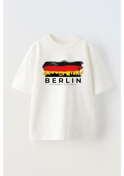 Thewert Unisex Berlin Skyline Tasarım Baskılı Pamuk Beyaz Oversize T-shirt