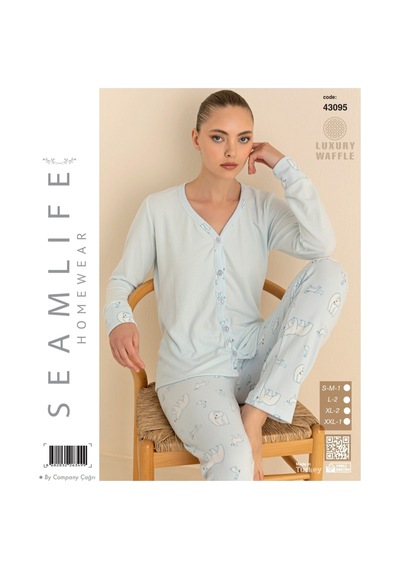 Seamlife Kadın Pamuklu Waffle Kumaş Kışlık Uzun Kollu Sıcak Tutan Pijama Takımı Mavi Seamlife Kadın Pamuklu Waffle Kumaş Kışlık Uzun Kollu Sıcak Tutan Pijama Takımı Mavi