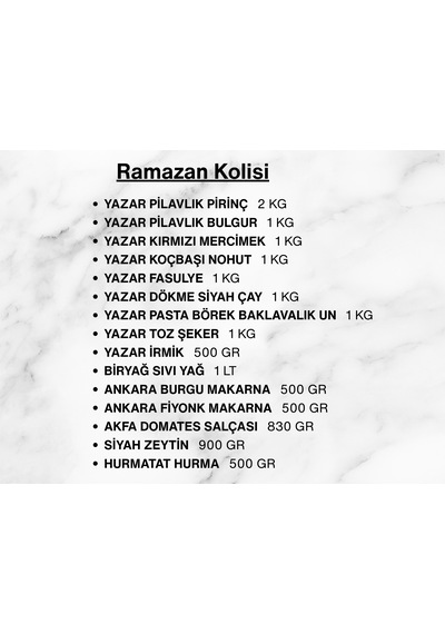 Yazar Ramazan Paketi 8 Kolisi 16 Parça 13,730 Kg