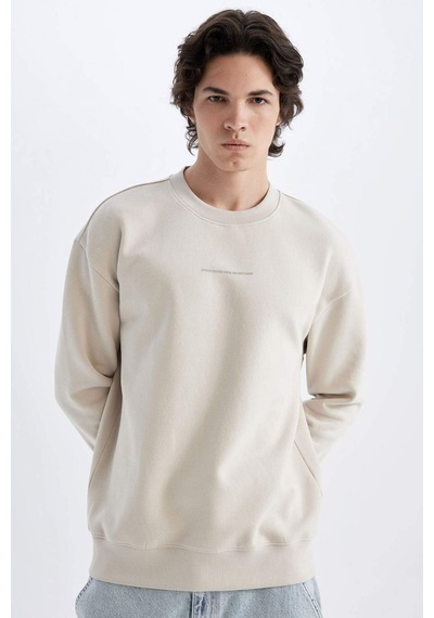 DeFacto Boxy Fit Bisiklet Yaka Baskılı Sweatshirt X8282AZ24AUBG766 Bej