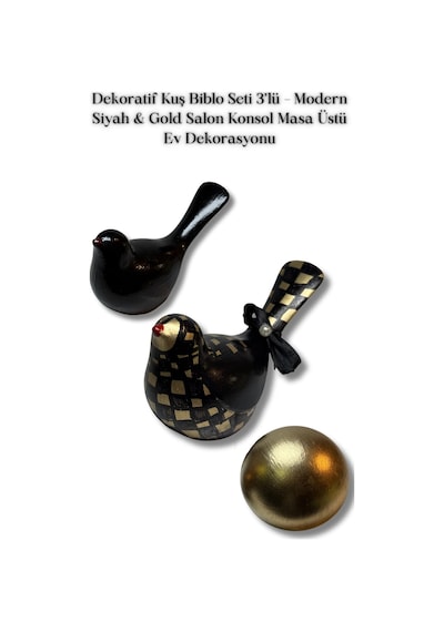 Dekoratif Kuş Biblo Seti 3 Lü Modern Siyah Gold