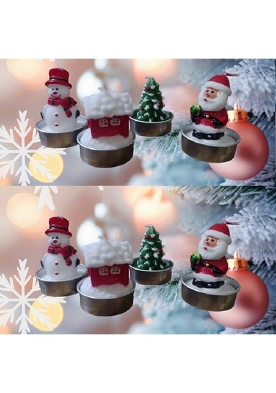 Vıp Deluxe 12 Adet Noel Tealight Mum Noel Baba Kardan Adam Çam Ağacı Noel Evi Gerçek Yılbaşı Mumu