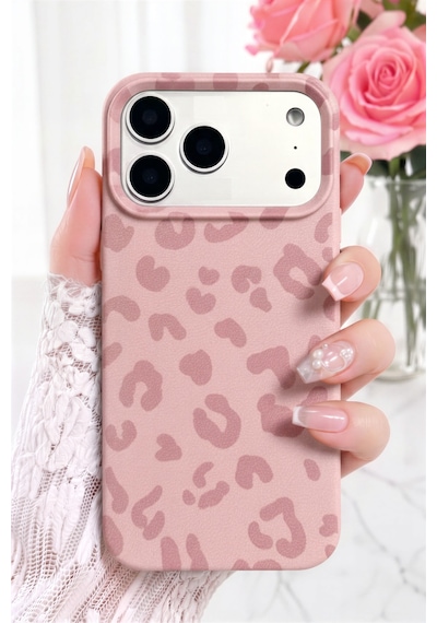 Fibaks iPhone 17 Pro Max Uyumlu Kılıf Pembe Leopar Desenli İnce Yumuşak Silikon