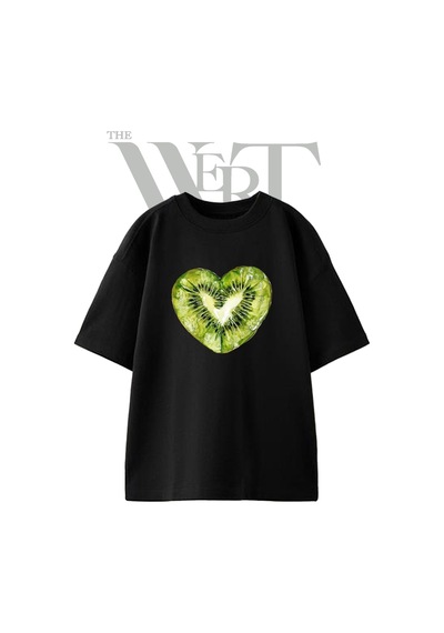 Thewert Kiwi Heart Tasarım Baskılı Ünisex Siyah Oversize T-shirt
