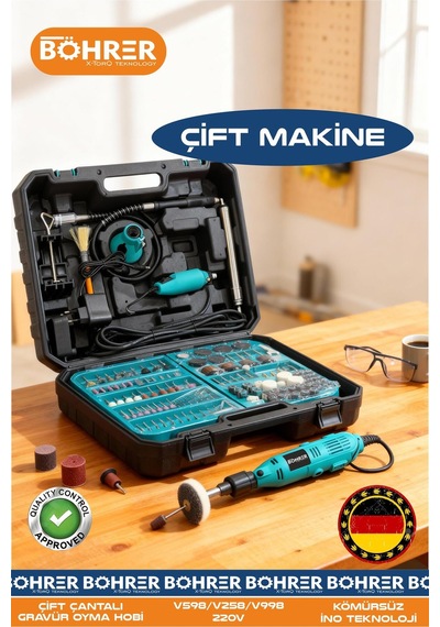 Böhrer Ba011218 Elektrikli 2 Makineli Full Set Hobi Gravür Oyma Mini Taşlama Makinesi