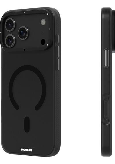 Apple Uyumlu iPhone 17 Pro Max Kılıf M-safe Şarj Özellikli Youngkit Hidden Sand Serisi Kapak Siyah Siyah