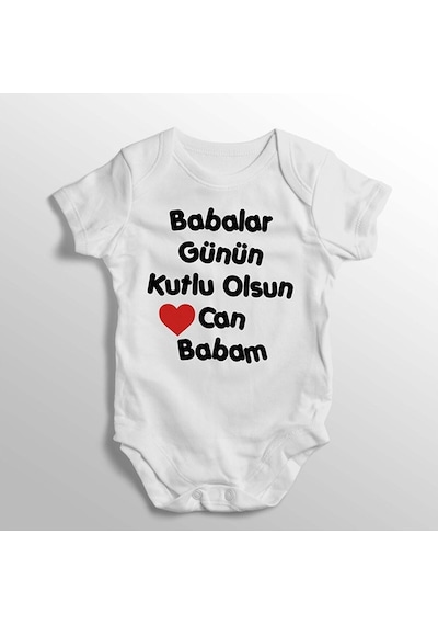 İmaj Tuğbababy Babalar Günün Kutlu Olsun Can Babam Yazılı Baskılı Bebek Zıbını Beyaz