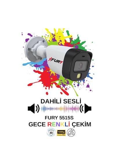 Fury 5 Li Sesli Gece Renkli Görüş Güvenlik Kamerası Su Geçirmez Güvenlik Kamerası Seti 1tb