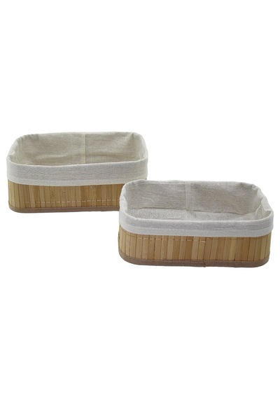 Lunaev 2li Dikdörtgen Bambu Kenar Organizer Sepet Ahşap Altlık - Bezli 19x27x10cm - 15x24x8cm 1