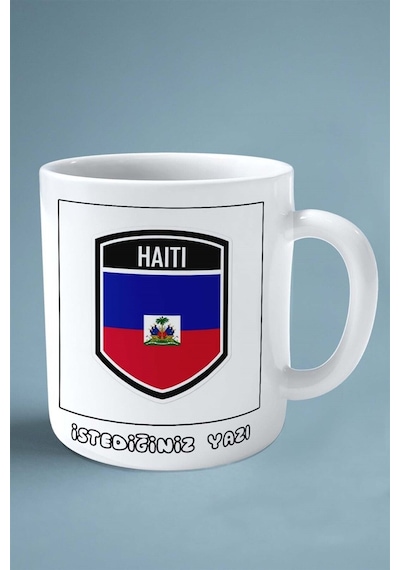 Haiti Bayrak Baskılı Kupa Bardak Çift Taraflı Kişiye Özel Çok Renkli