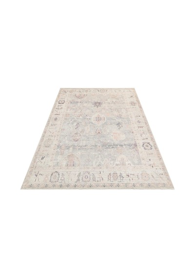 Eko Halı Grace Grc 02 Sky Vintage Halı Pastel Klasik Desenli Saçaklı Salon Halısı Gri