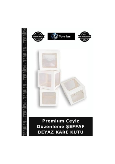 Premium Çeyiz Düzenleme Şeffaf Beyaz Kare Kutu Çok Renkli