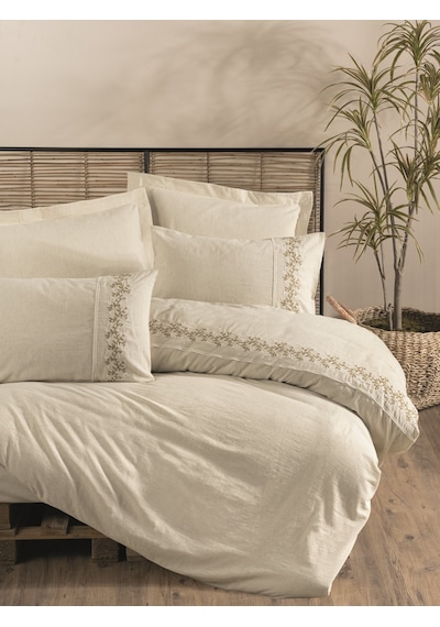 Cotton Box Cotton Keten Çift Kişilik Nevresim Takımı Darian Bej