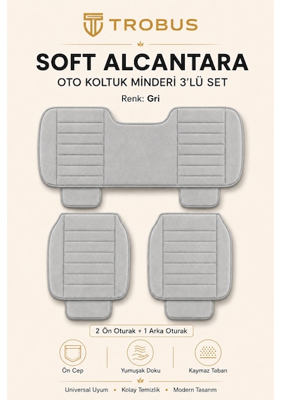 Opel Combo Üniversal Soft Alkantra Çizgili 3 Parça Oto Koltuk Minderi Gri