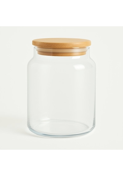 3'lü Set Bambu Kapaklı Orta Boy Vakumlu Cam Baharat Takımı - 3 X 700 Ml. Ahşap - Şeffaf