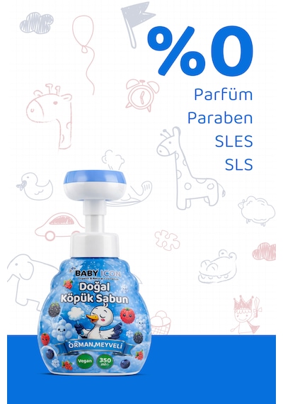 Doğal Çocuk Köpük El Sabunu 350 Ml Orman Meyveli Kokulu Vegan Parabensiz Çiçek Şekilli Mavi Köpük